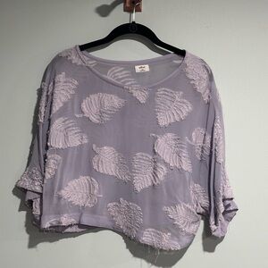 Light Blue Leaf Embroidered Blouse